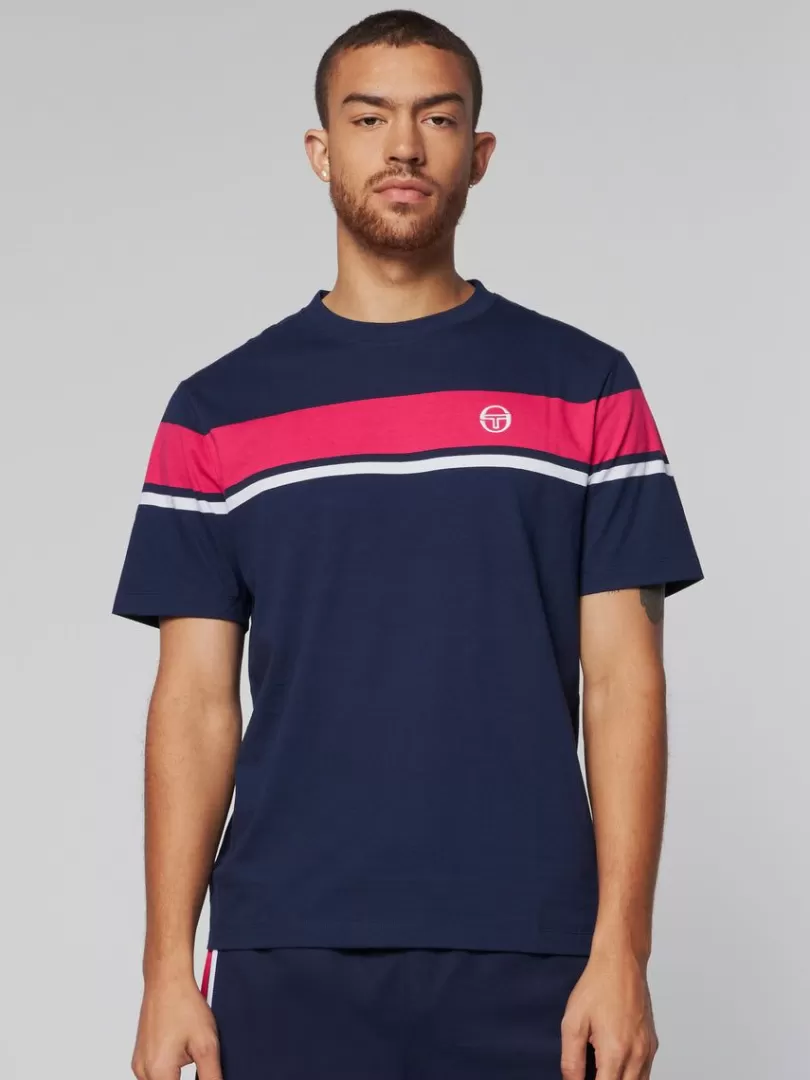 Sergio Tacchini T-Shirts>Damarindo T-Shirt- Maritime Blue/ Rasberry