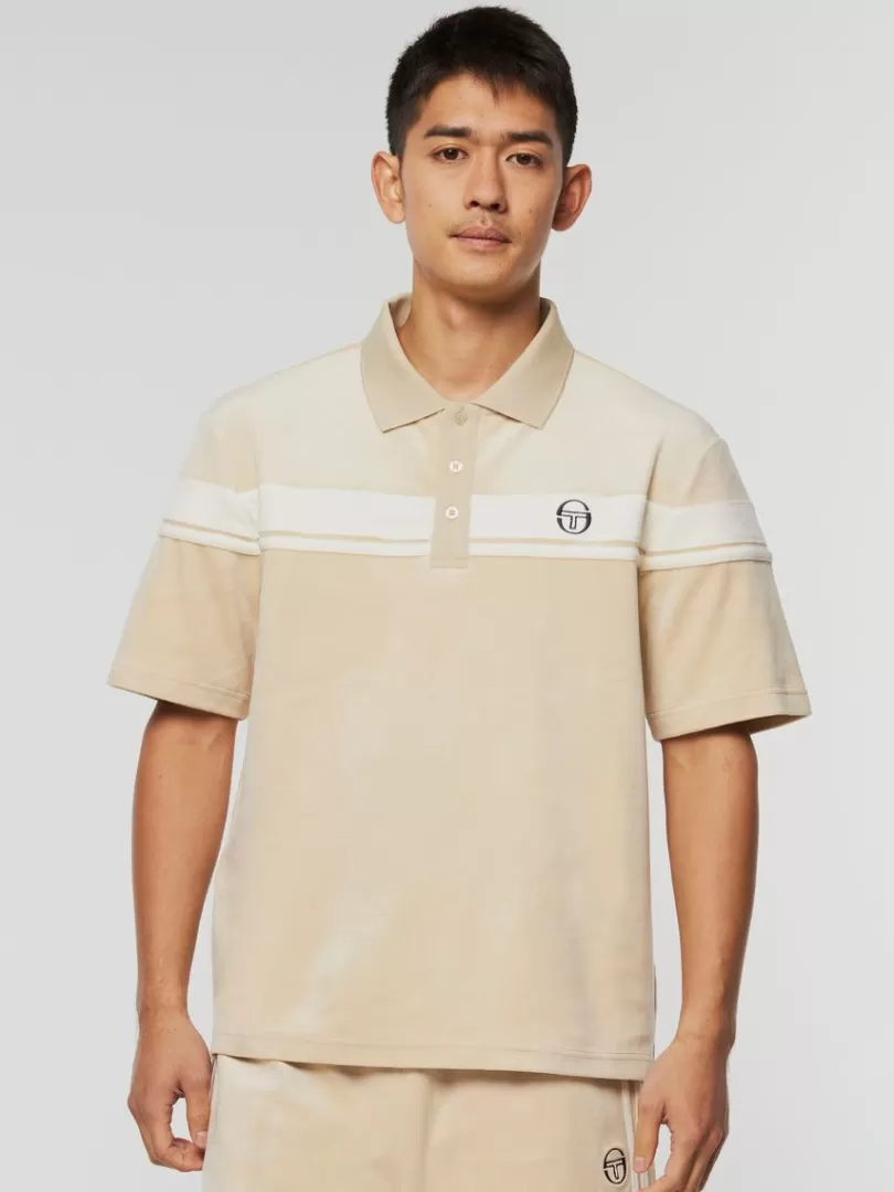 Sergio Tacchini Velour>Damarindo Velour Polo-Cement/ Gardenia