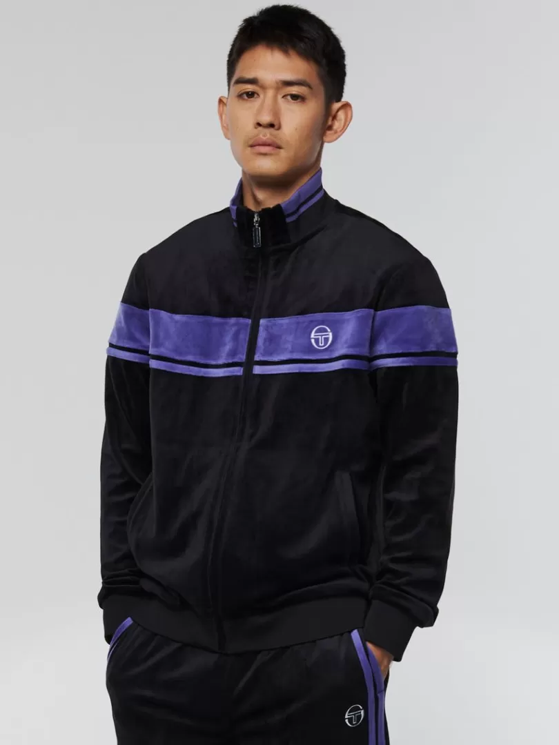 Sergio Tacchini Velour>Damarindo Velour Track Jacket- Black/ Liberty