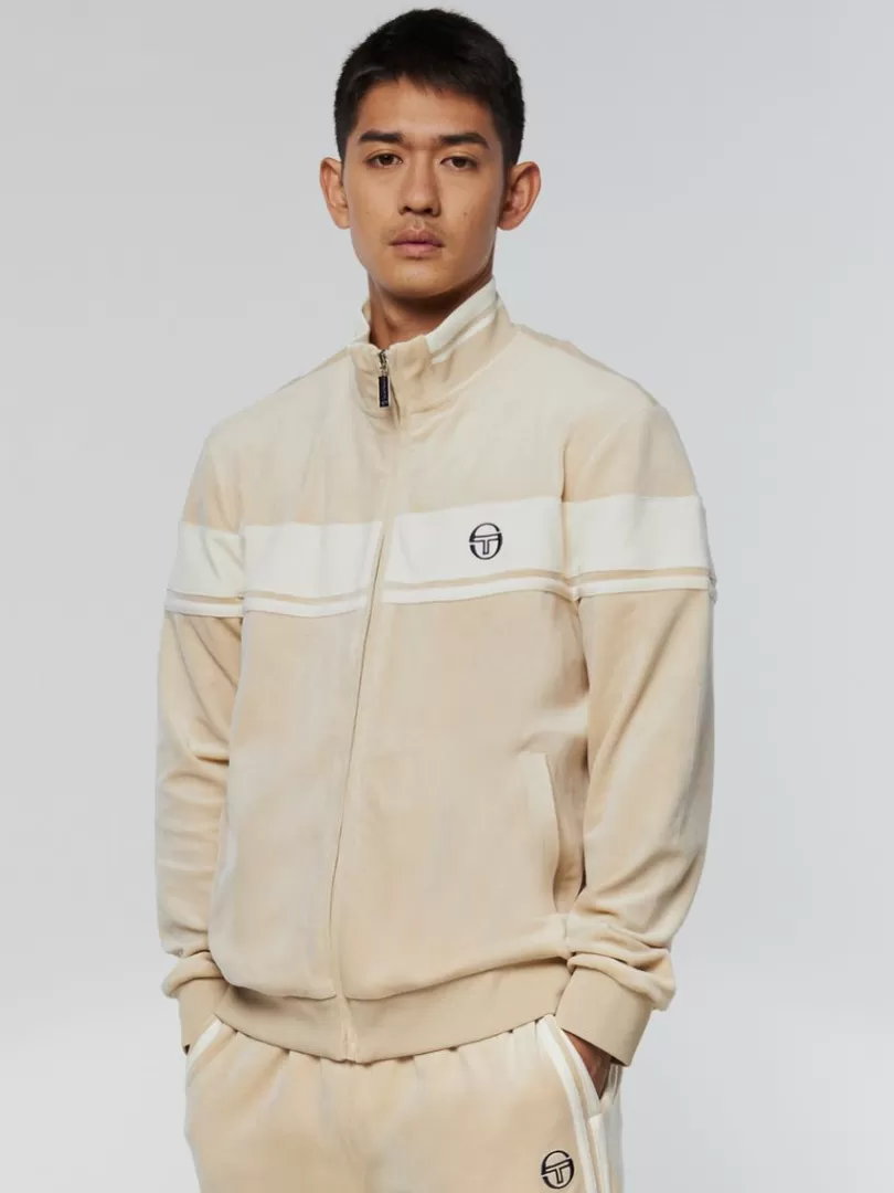 Sergio Tacchini Velour>Damarindo Velour Track Jacket- Cement/ Gardenia