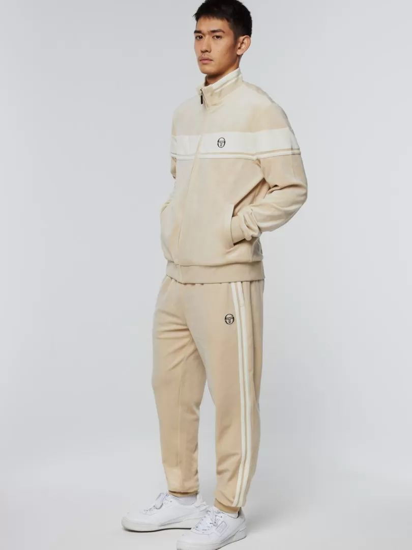 Sergio Tacchini Velour>Damarindo Velour Track Jacket- Cement/ Gardenia