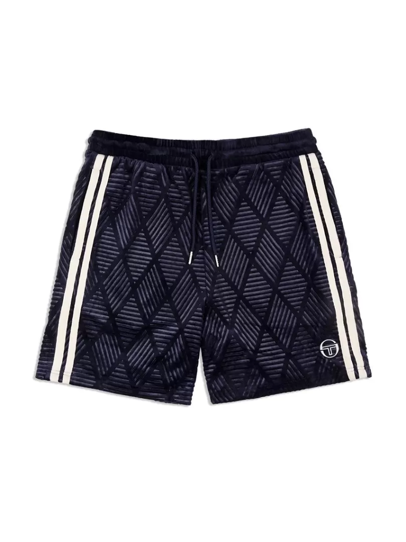 Sergio Tacchini Shorts And Swim>Debossed Damarindo Velour Short- Maritime Blue