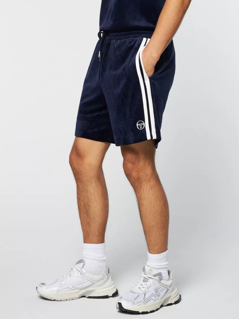 Sergio Tacchini Shorts And Swim>Debossed Damarindo Velour Short- Maritime Blue