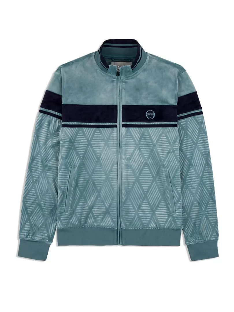 Sergio Tacchini Jackets>Debossed Damarindo Velour Track Jacket- Larkspur