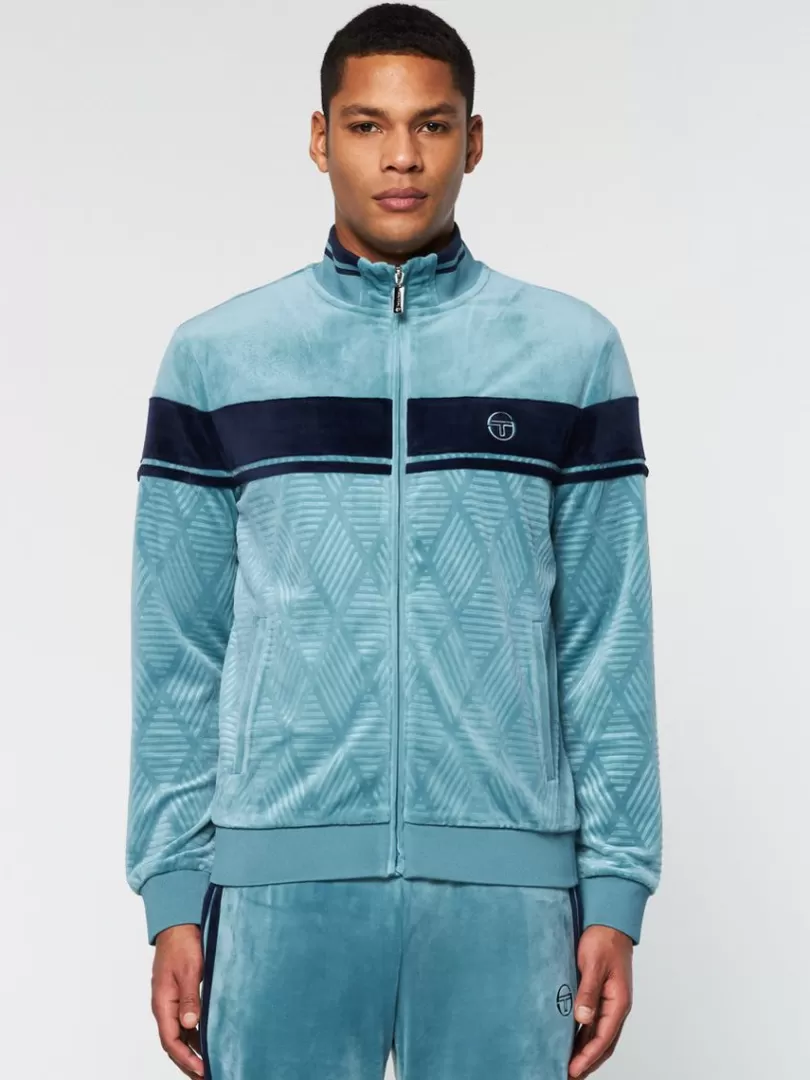 Sergio Tacchini Jackets>Debossed Damarindo Velour Track Jacket- Larkspur