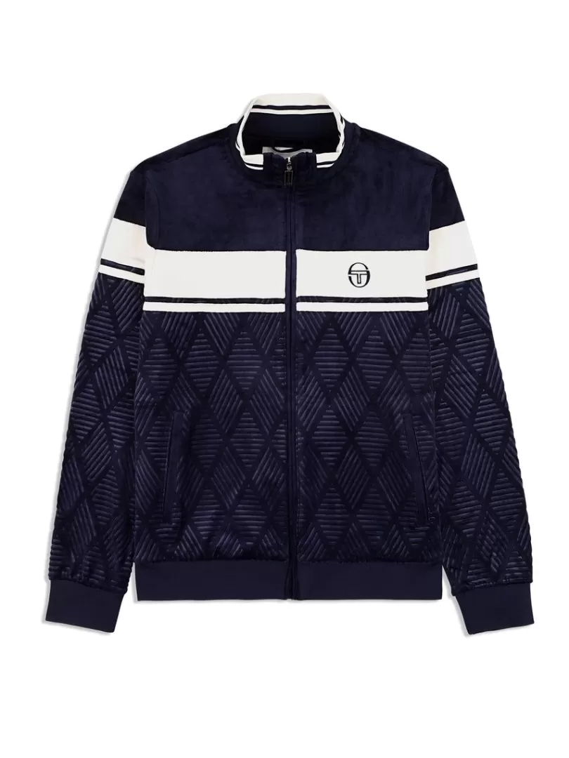 Sergio Tacchini Jackets>Debossed Damarindo Velour Track Jacket- Maritime Blue