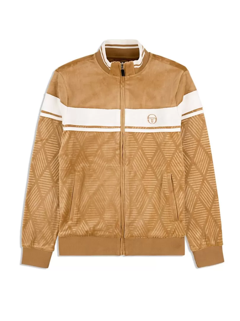 Sergio Tacchini Jackets>Debossed Damarindo Velour Track Jacket- Meerkat