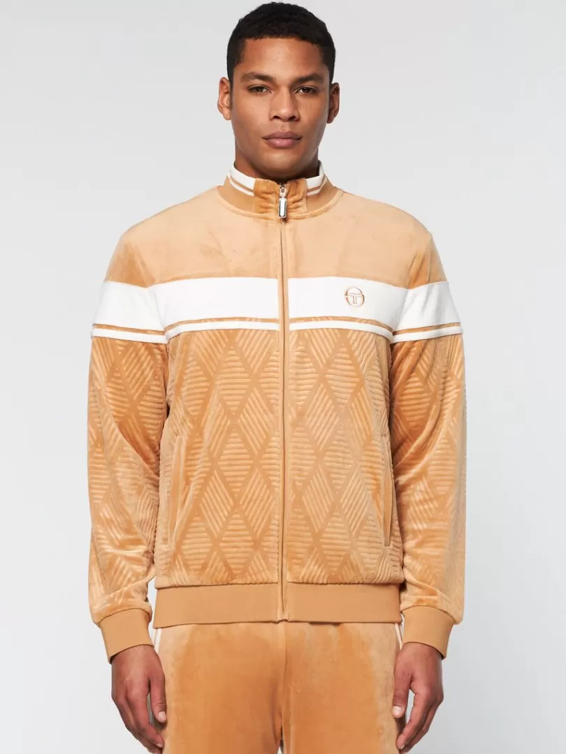 Sergio Tacchini Jackets>Debossed Damarindo Velour Track Jacket- Meerkat