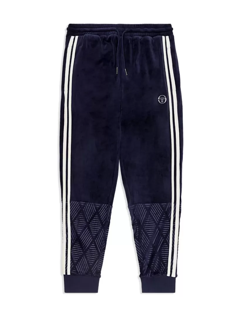 Sergio Tacchini Pants And Sweatpants>Debossed Damarindo Velour Track Pant- Maritime Blue