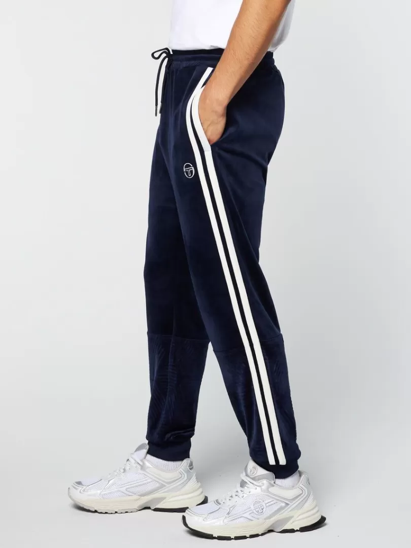 Sergio Tacchini Pants And Sweatpants>Debossed Damarindo Velour Track Pant- Maritime Blue