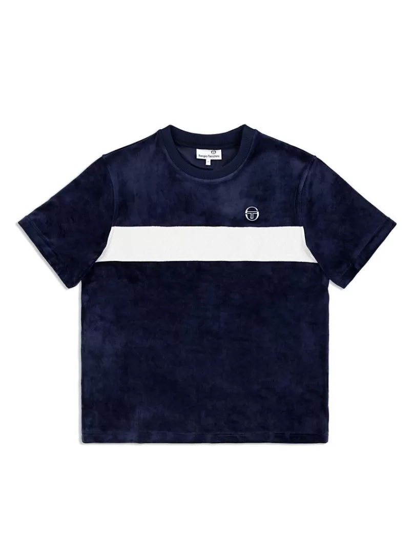 Sergio Tacchini Matching Separates>Debossed Damarindo Velour T-Shirt- Maritime Blue