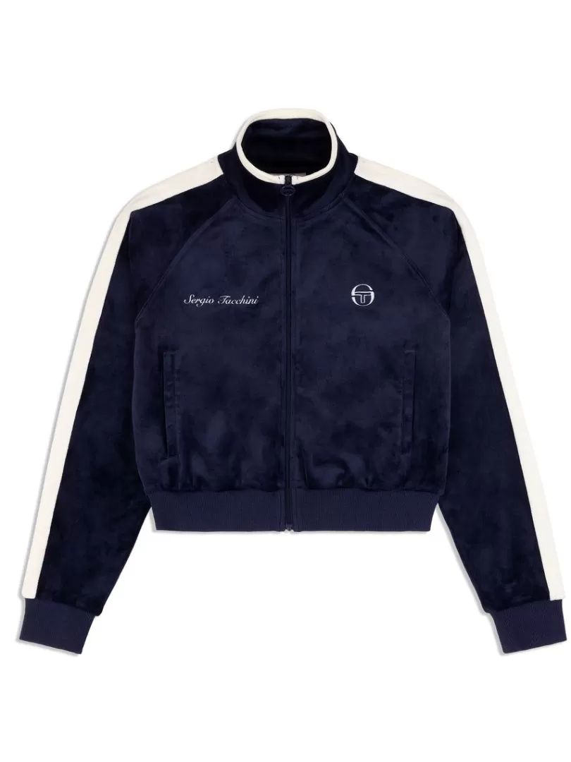 Sergio Tacchini Tracksuits>Miss Carlotta Velour Track Jacket- Maritime Blue