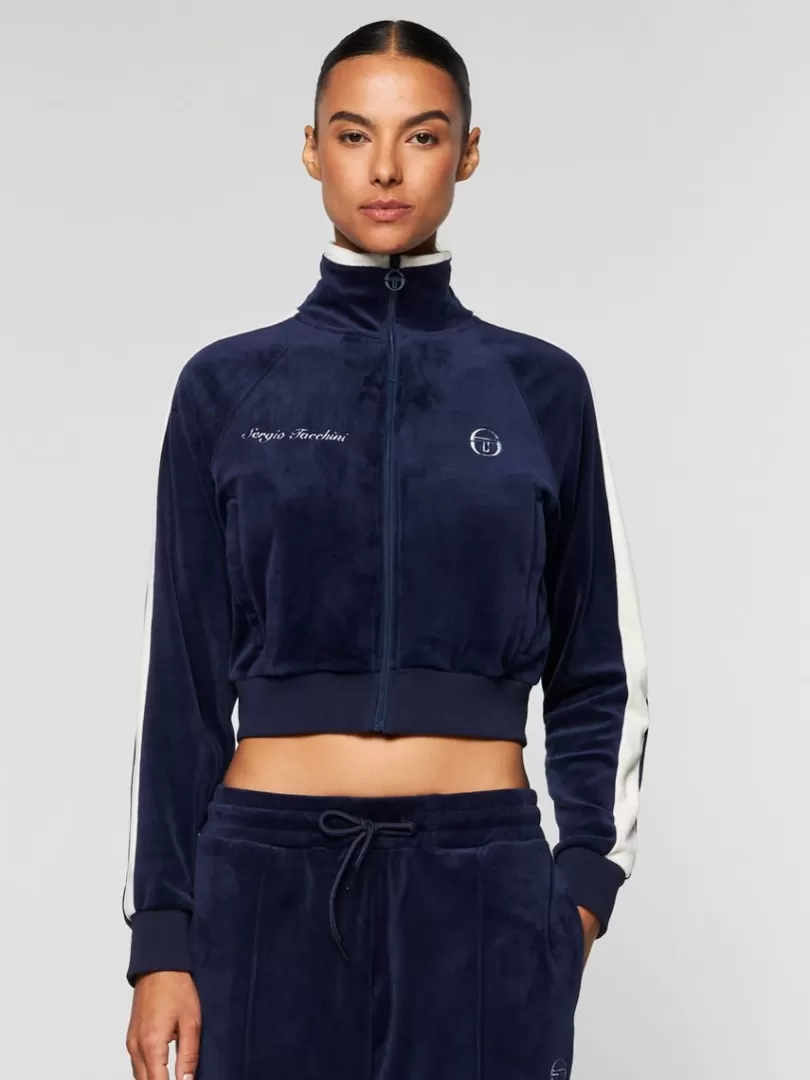 Sergio Tacchini Tracksuits>Miss Carlotta Velour Track Jacket- Maritime Blue