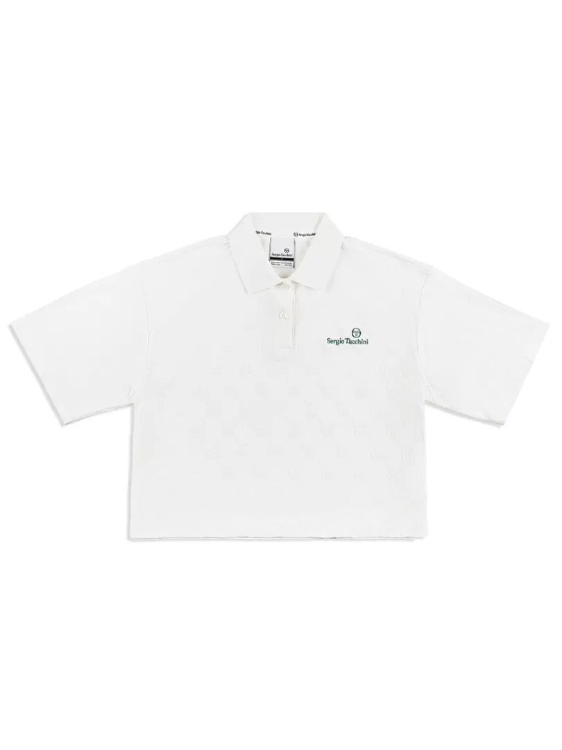 Sergio Tacchini For The Court>Monogram Jacquard Cropped Polo- Gardenia