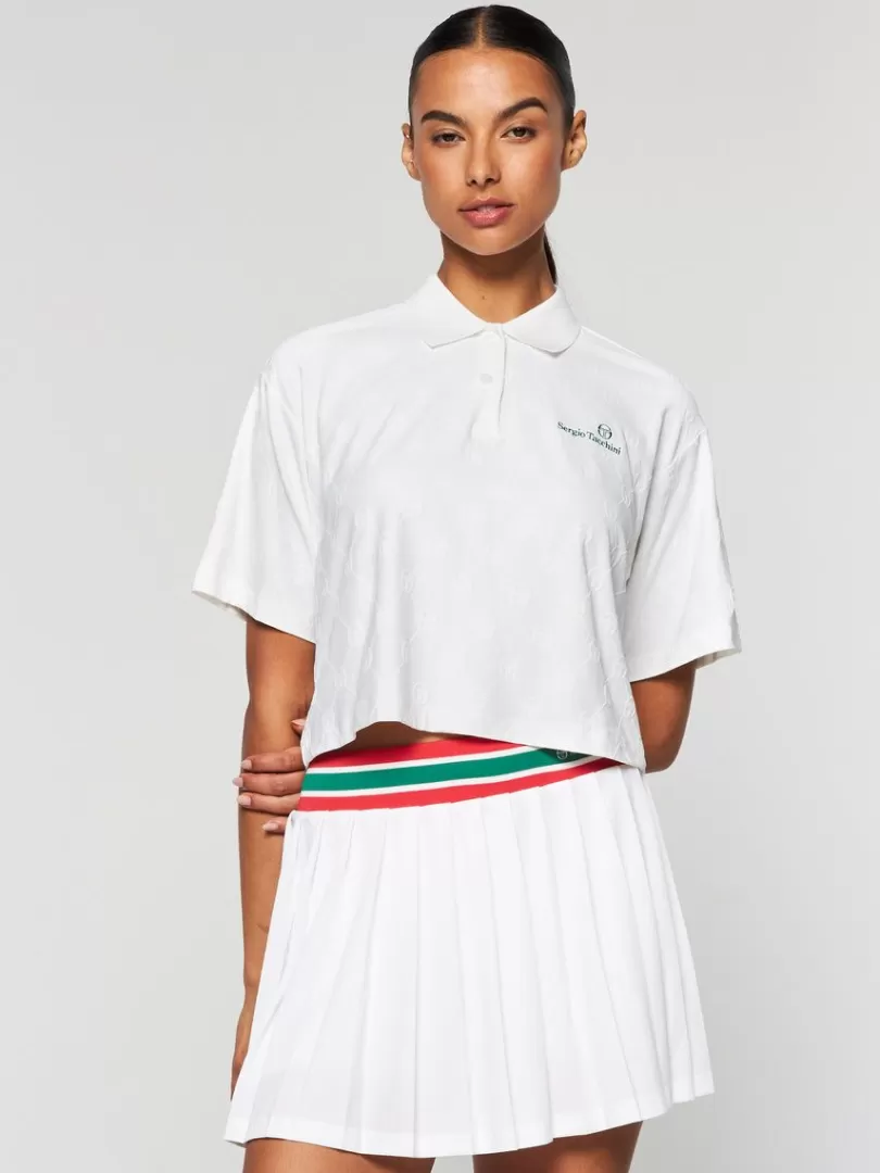 Sergio Tacchini For The Court>Monogram Jacquard Cropped Polo- Gardenia