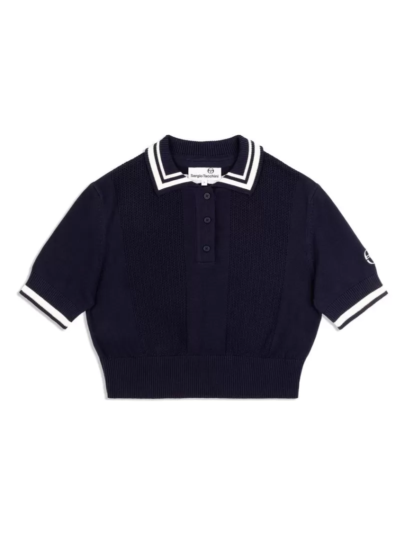 Sergio Tacchini For The Court>Perla Knit Cropped Polo- Maritime Blue