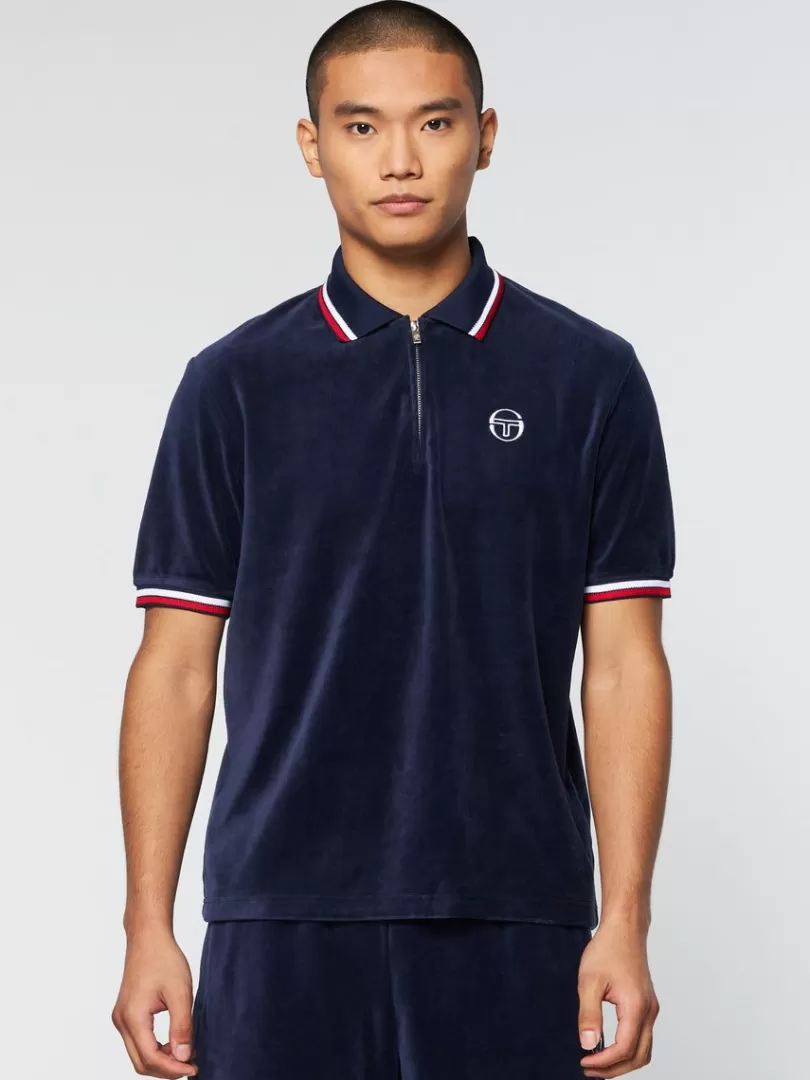 Sergio Tacchini Matching Separates>Primo Velour Polo- Maritime Blue