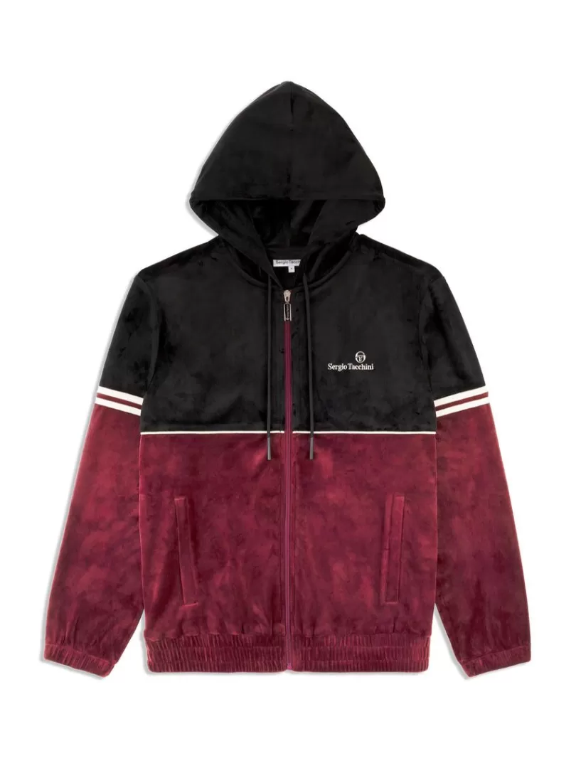 Sergio Tacchini Sweatshirts And Hoodies>Scopeto Full-Zip Velour Hoodie- Black Beauty/ Mauve Wine