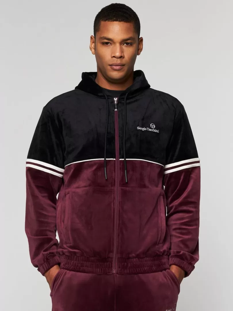 Sergio Tacchini Sweatshirts And Hoodies>Scopeto Full-Zip Velour Hoodie- Black Beauty/ Mauve Wine