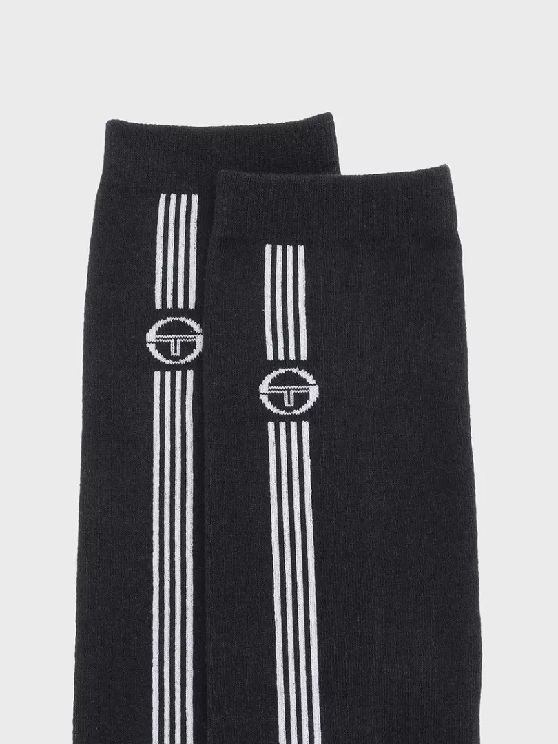 Sergio Tacchini Socks>Striped Knee High Socks- Black